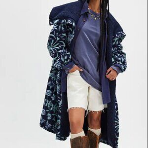 Free People This Love Long Cardigan Jacket Sherpa Night Sky Combo S Oversize NWT